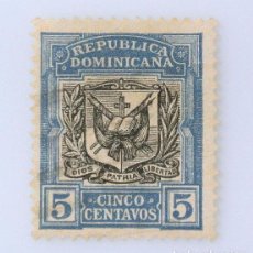Sellos: SELLO POSTAL ANTIGUO REPUBLICA DOMINICANA 1907 5 C ESCUDOS Y BANDERAS - ESCUDO DE ARMAS