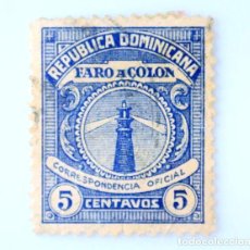 Sellos: SELLO POSTAL REPUBLICA DOMINICANA 1928 5 C FARO DE COLON , OFICIAL , SELLO DIFICIL