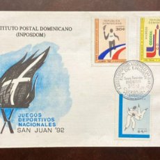 Sellos: D)1992, DOMINICAN REPUBLIC, FIRST DAY COVER, ISSUE X NATIONAL SPORTS GAMES, SAN JUAN, WITH STAMPS, F