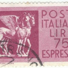 Sellos: ❤️ SELLO ”CABALLOS ALADOS ETUSCOS”, 1958-1992, ITALIA, CABALLOS, 75 LIRA ITALIANA ❤️