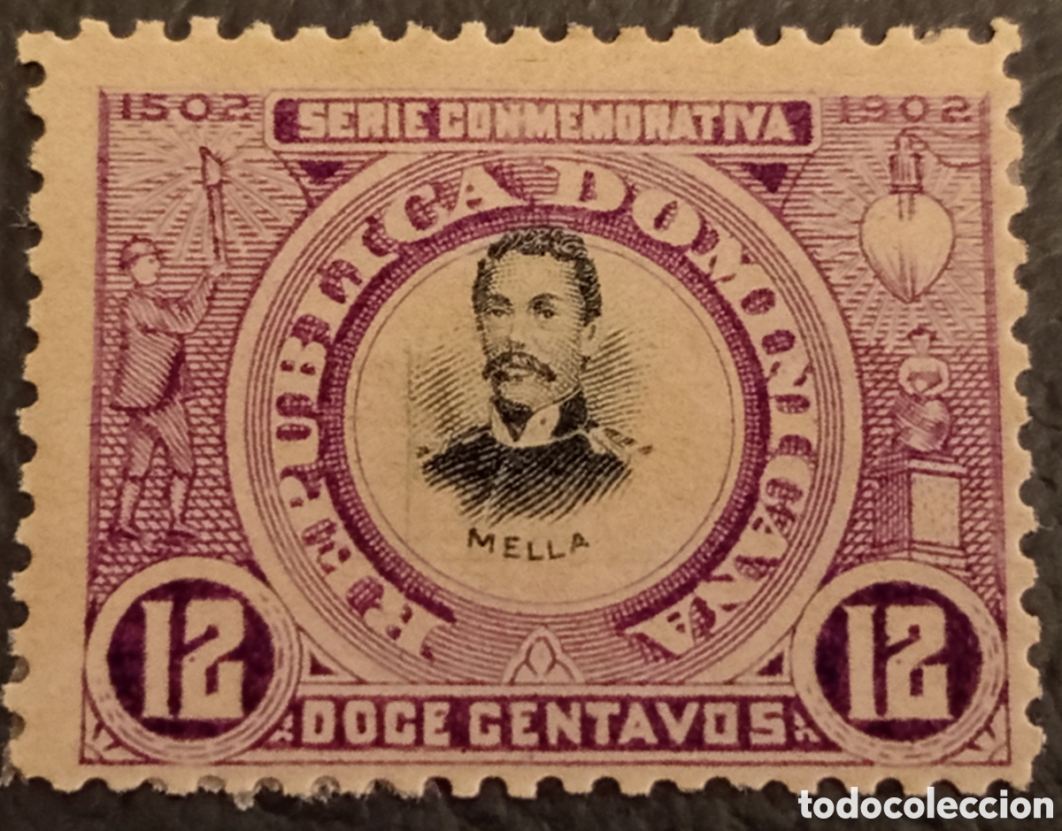 Sellos: Rep&uacute;blica Dominicana 1902 - Ram&oacute;n Mella 12c Violeta - Scott #130 - MH
