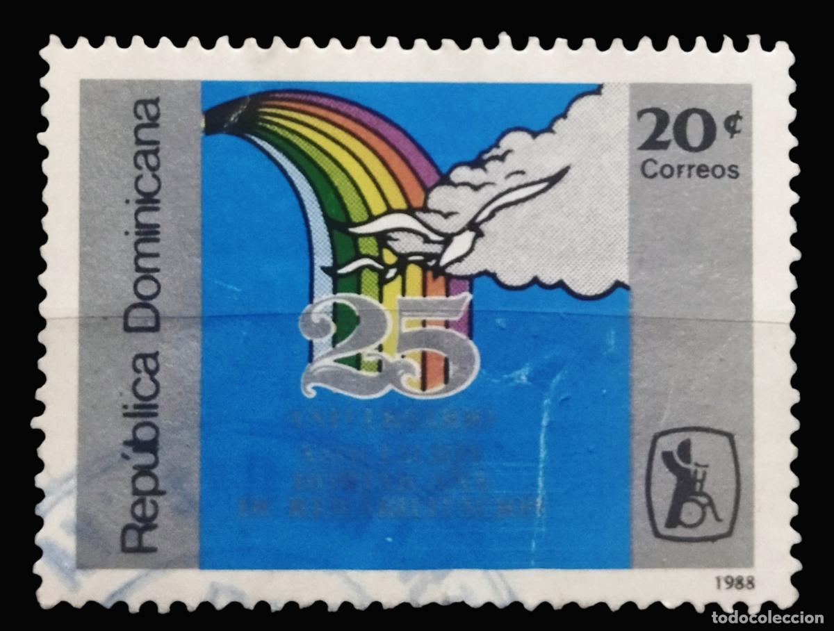 Sellos: REP&Uacute;BLICA DOMINICANA 1988 XXV Aniversario de la sociedad nacional de rehabilitaci&oacute;n. USADO.