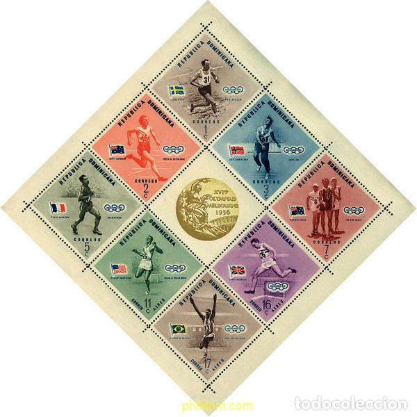 Sellos: 72939 MNH DOMINICANA 1957 16 JUEGOS OLIMPICOS VERANO MELBOURNE 1956