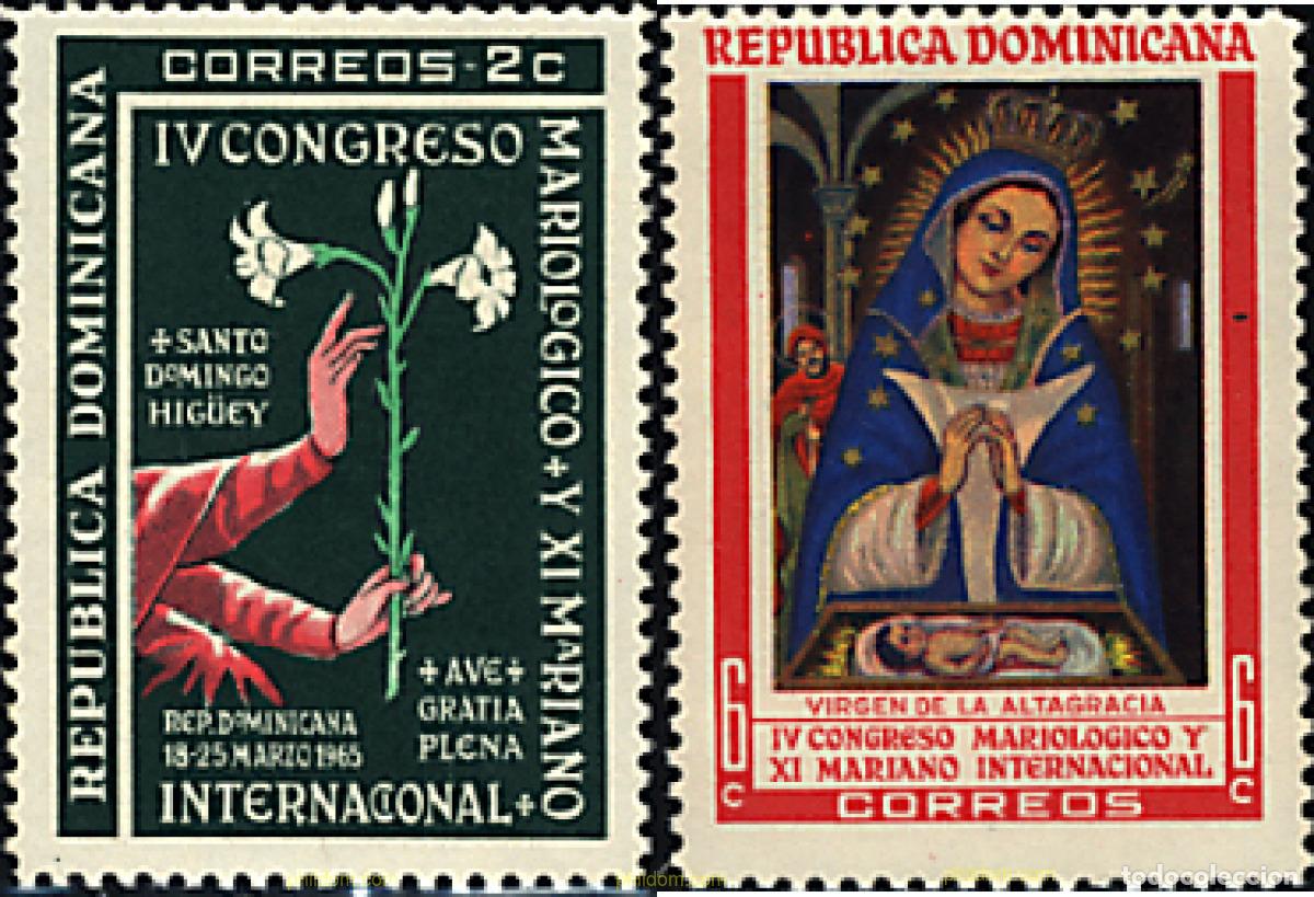 Sellos: 99450 MNH DOMINICANA 1965 4 CONGRESO MARIOLOGICO Y 11 MARIANO INTERNACIONAL