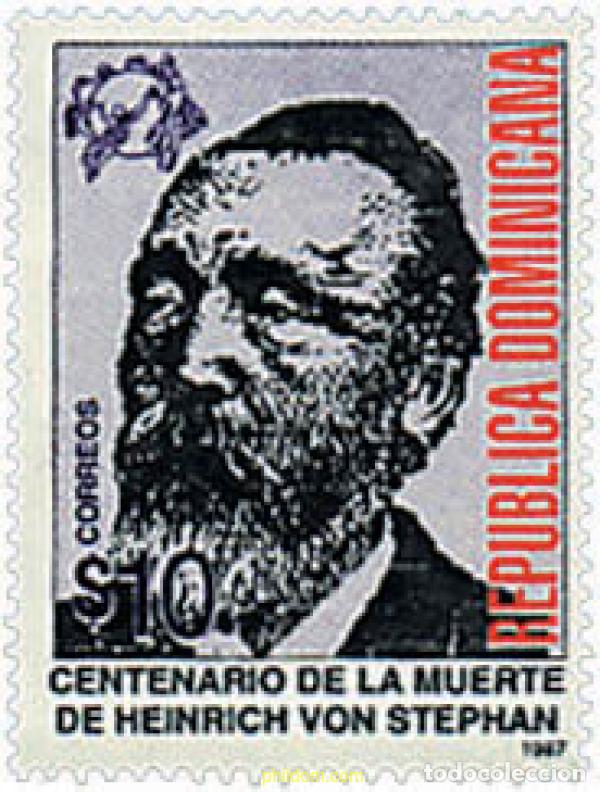 Sellos: 51329 MNH DOMINICANA 1997 CENTENARIO DE LA MUERTE DE HEINRICH VON STEPHAN FUNDADOR DE LA UNION POST