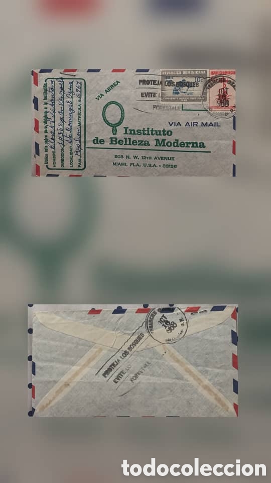 Sellos: CA)Dominican Republic + 1966 + Airmail + Envelope postmarked October 13, 1966, with Dominican stamps