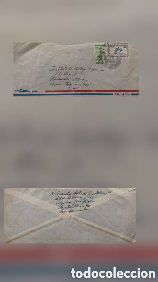 Sellos: CA)Dominican Republic + 1960s + Airmail Correspondence + Envelope from Neyba with Dominican stamps (