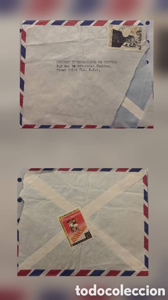 Sellos: CA)Dominican Republic + 1960s + Sewing Institute Airmail + Envelope addressed to the C&iacute;rculo Interna