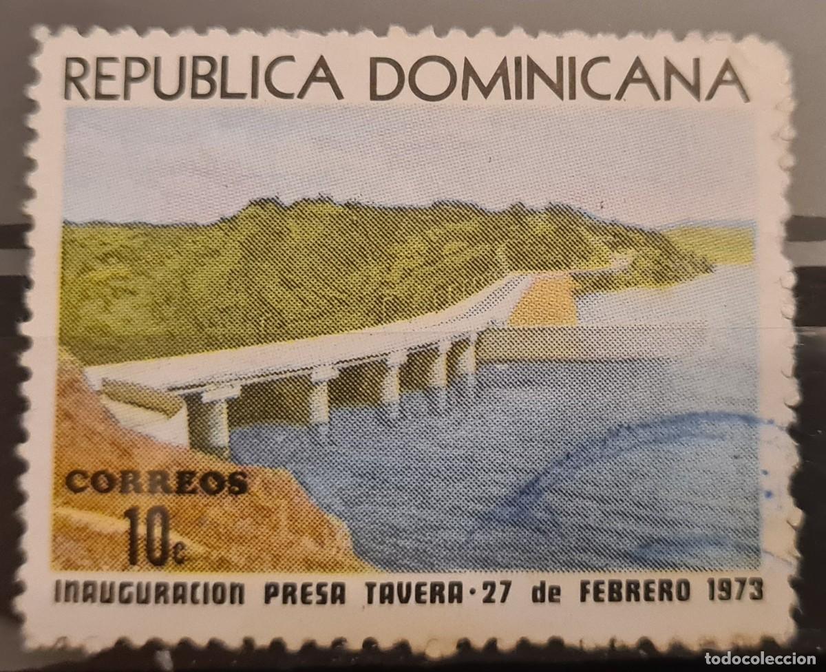 Francobolli: Sello usado de la Rep&uacute;blica Dominicana 1973: Inauguraci&oacute;n de la presa de Tavera