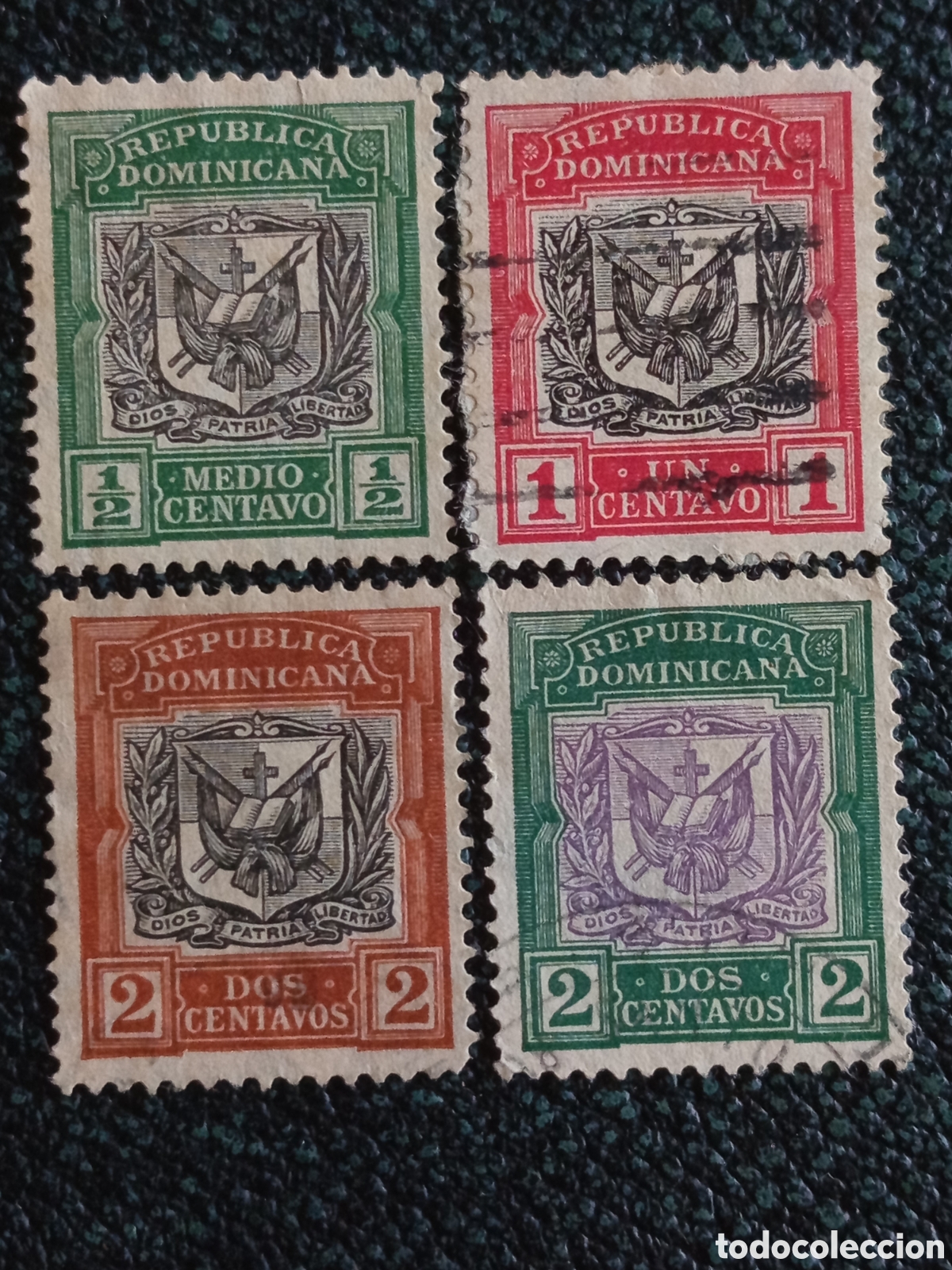 Sellos: Lote 4 Sellos Rep. Dominicana 1911 Escudo Usados (Scott #172-175 / Edifil)