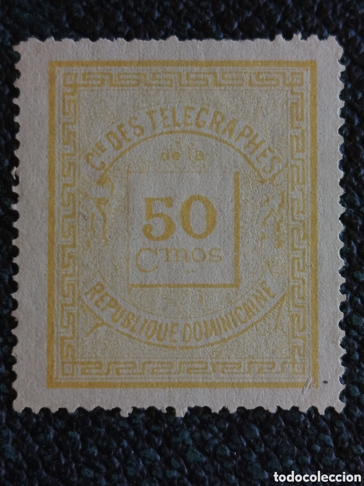Sellos: Sello Tel&eacute;grafos Rep&uacute;blica Dominicana 1887 Franc&eacute;s 50c Amarillo MH