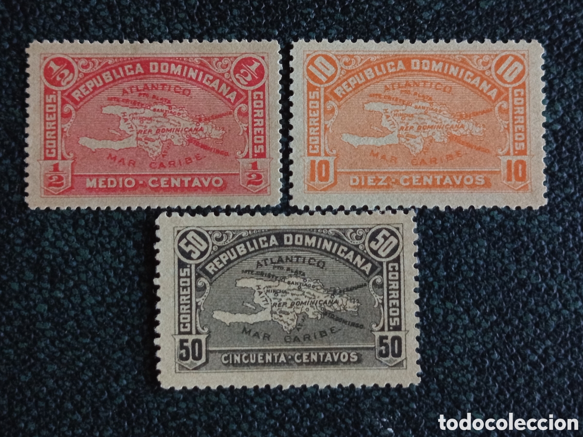 Sellos: Set 3 Sellos Rep. Dominicana Mapa 1900 1/2c 10c 50c Scott#111 #116 #118 Nuevos MH