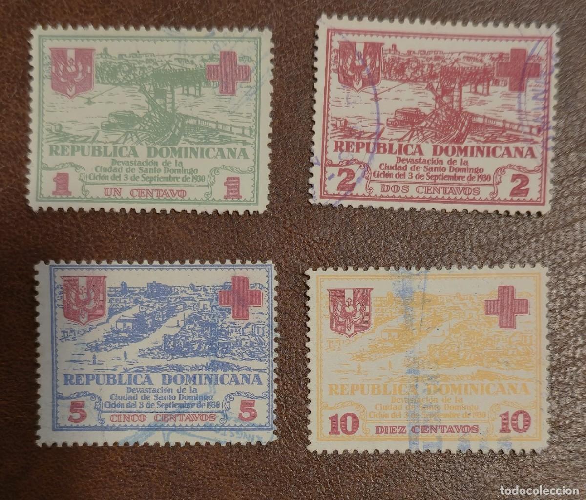 Francobolli: 4 SELLOS USADOS REP&Uacute;BLICA DOMINICANA 1930 DEVASTACION DE LA CIUDAD DE SANTO DOMINGO CRUZ ROJA