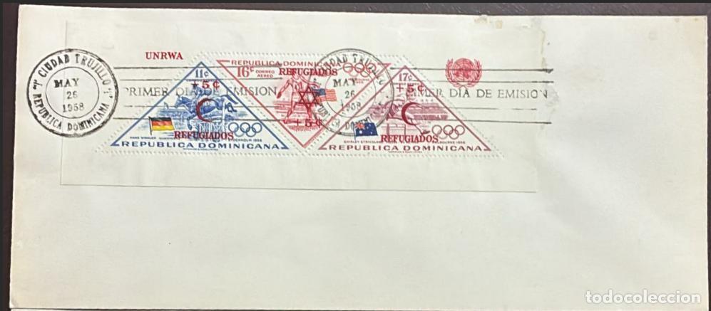 Sellos: MI) 1958 DOMINICAN REPUBLIC, FDC, AIRMAIL,CIUDAD TRUJILLO CIRCULATED,H. 16. OVERPRINT &rdquo;REFUGEES&rdquo; COM
