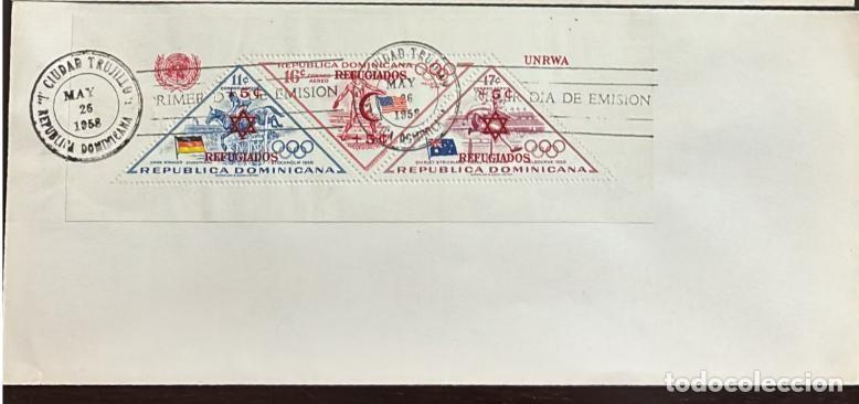 Sellos: MI) 1958 DOMINICAN REPUBLIC, FDC, AIRMAIL,CIUDAD TRUJILLO CIRCULATED,H. 17. OVERPRINT &rdquo;REFUGEES&rdquo; COM
