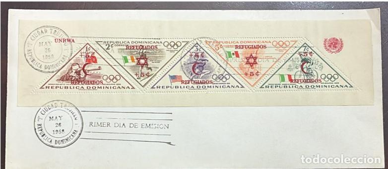 Sellos: MI) 1958 DOMINICAN REPUBLIC, FDC, CIUDAD TRUJILLO CIRCULATED,H. 14. &rdquo;REFUGEES&rdquo; OVERPRINT FEATURING A