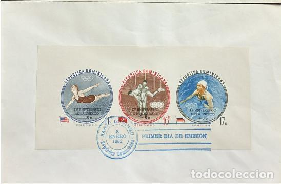 Sellos: MI) 1962 DOMINICAN REPUBLIC, FDC,AIRMAIL,SANTO DOMINGO CIRCULATED, OVERPRINT (735/37) &rdquo;UNESCO 15TH A