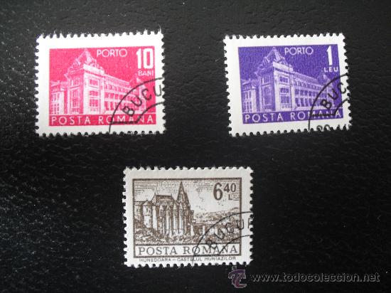 Sellos: 3 sellos de Rumania. edificios, palacios. - Foto 1