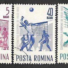 Sellos: SE)1963 ROMANIA SPORT SERIES, EUROPEAN VOLLEYBALL CHAMPIONSHIP '63, 3 CTO STAMPS
