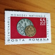 Sellos: RUMANIA, POSTA RUMANA - V/F 55 BANI - 1867-1967 - CENTENARIO MONEDA NACIONAL