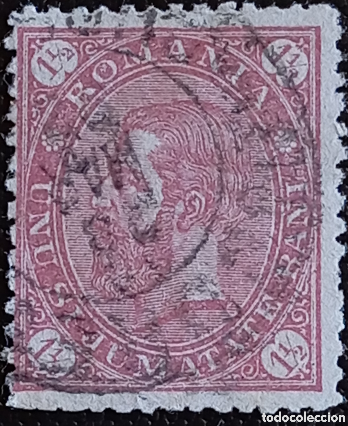 Sellos: Rumania 1891 - Rey Carol I - 1&frac12; Bani Rosa - Scott #101 (Usado)