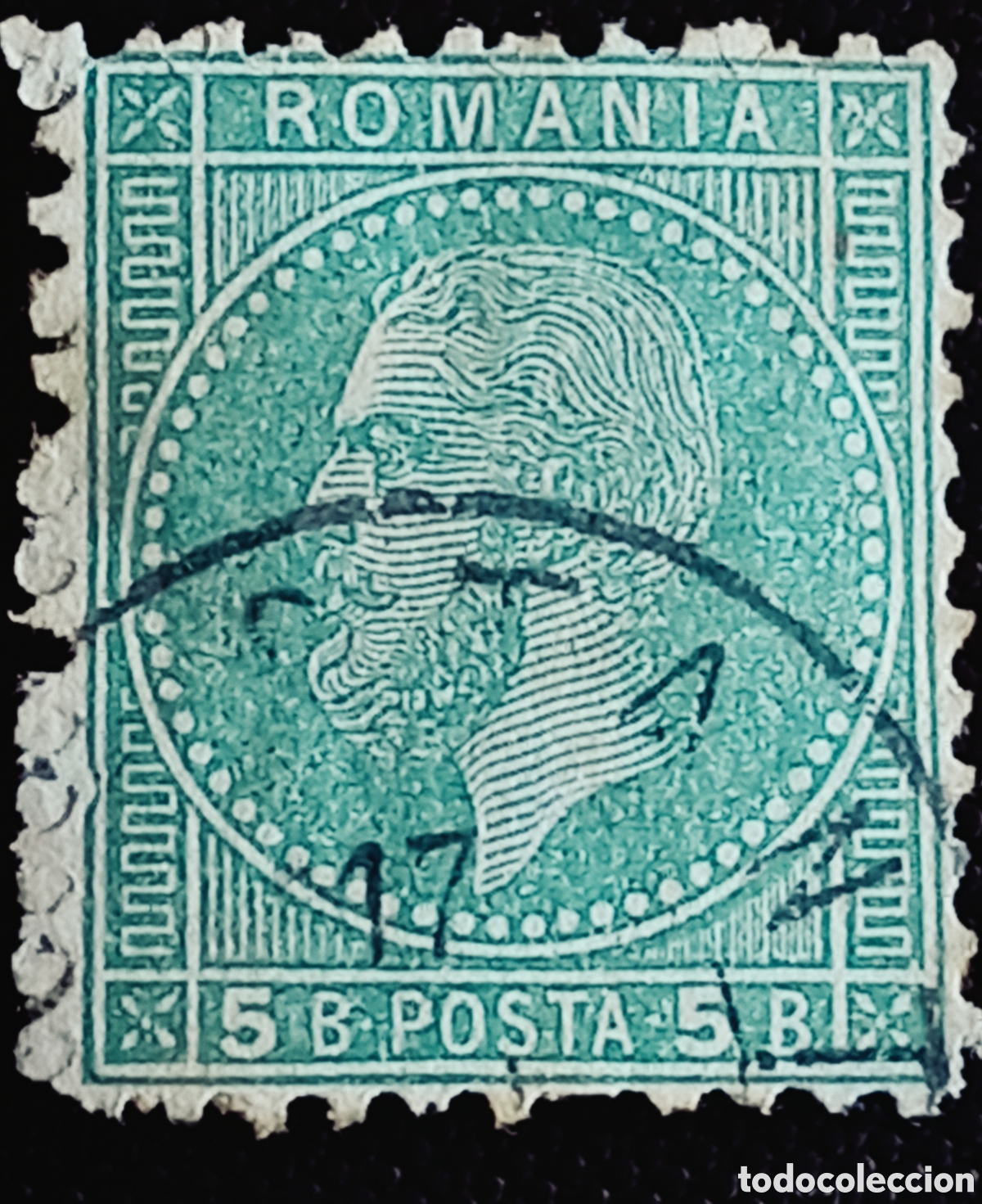 Sellos: Ruman&iacute;a 1872 - Pr&iacute;ncipe Carol I - 5 Bani Verde - Usado - Scott #58