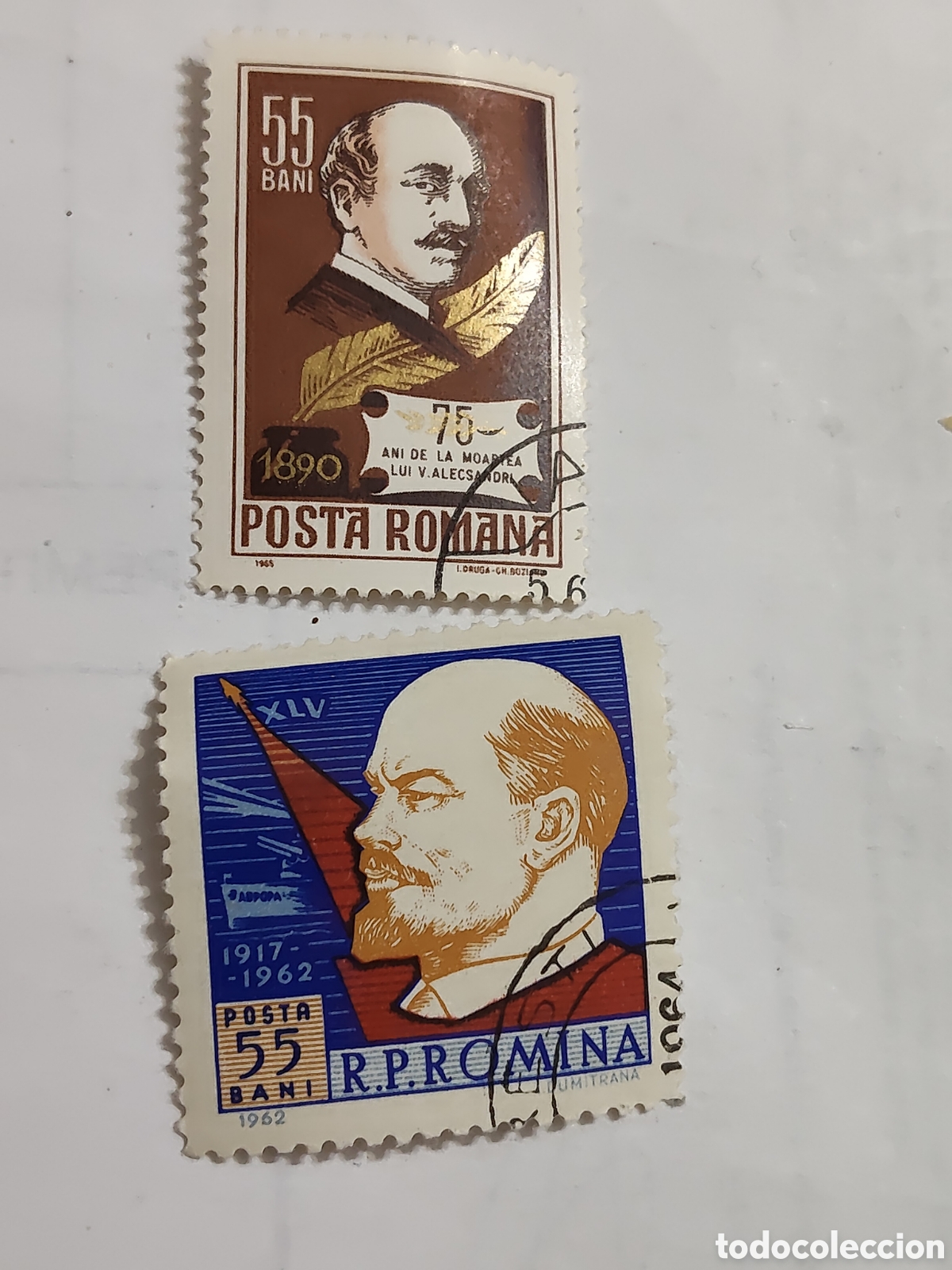 Sellos: 2 Sellos de Ruman&iacute;a personajes celebres 1965-67