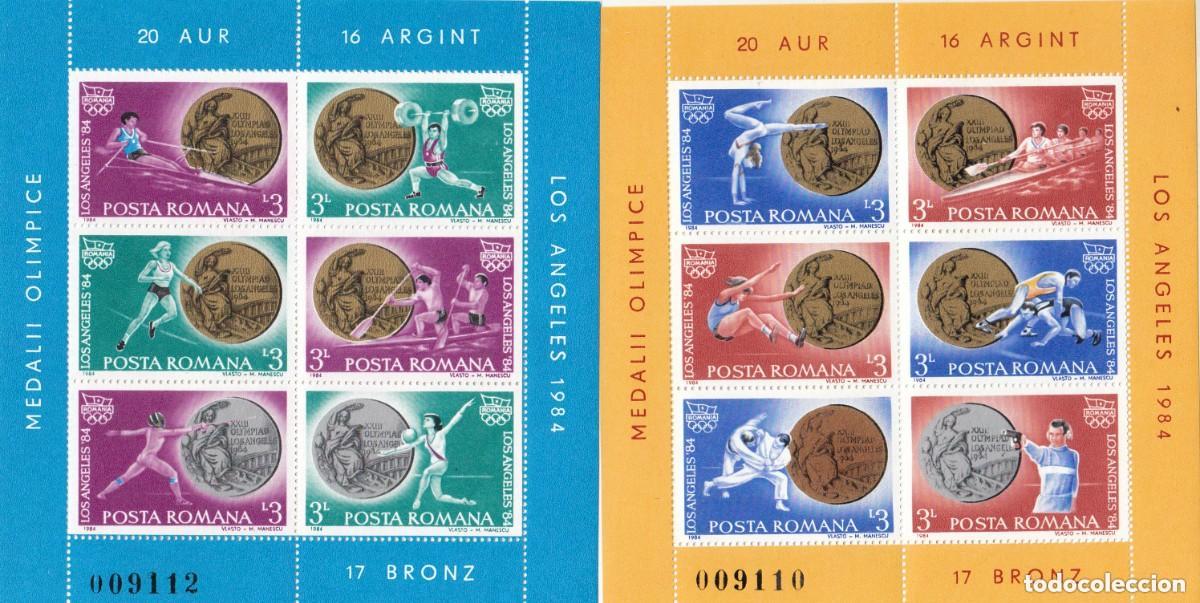 Sellos: Rumania 1984 HB Ivert 171/2 *** Medallas Atletas Rumanos en Juegos Ol&iacute;mpicos Los Angeles - Deportes