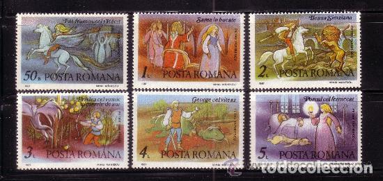 Sellos: Rumania 1987 Ivert 3750/5 *** Centenario Nacimiento de Petre Ispirescu - Cuentos Fantasticos