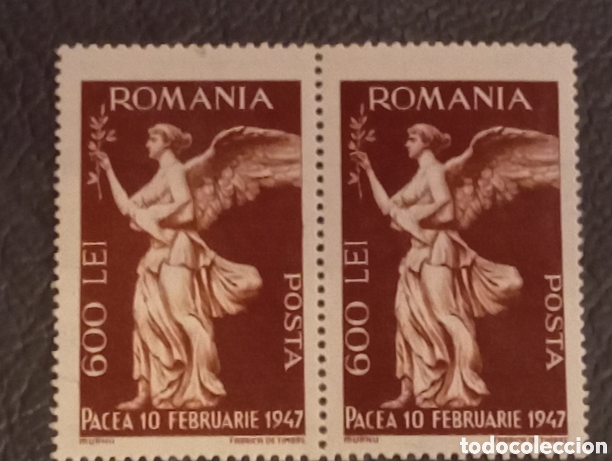 Sellos: Ruman&iacute;a 1947 - Pareja Pacea 600L - Scott 643 / Michel 1025 - MNH