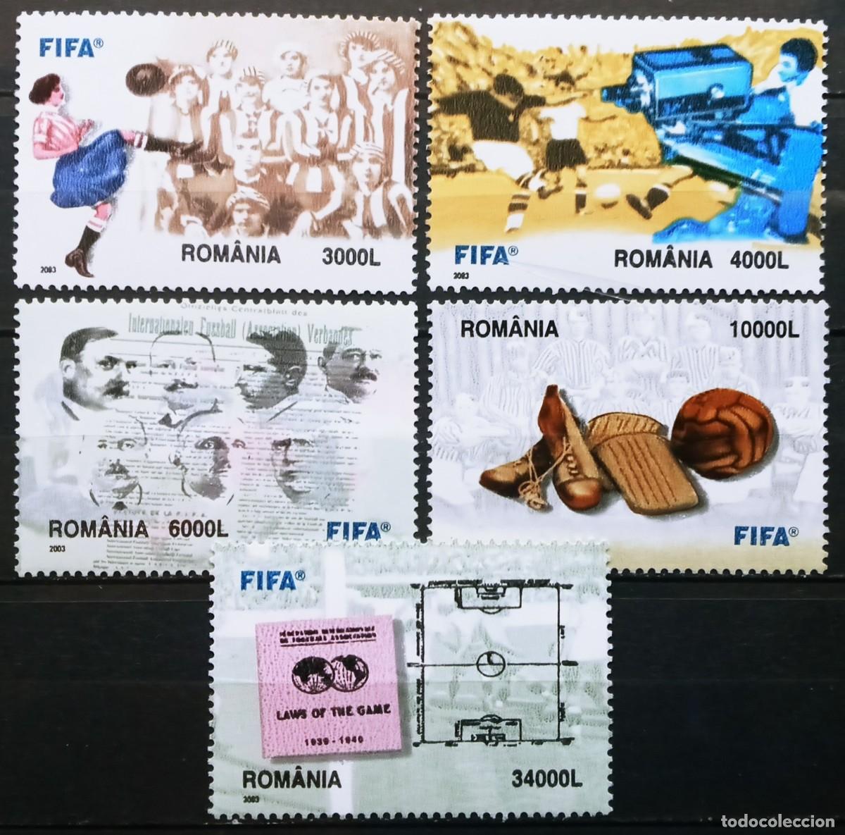 Sellos: RUMANIA IVERT 4856/60 NUEVOS ** SERIE FUTBOL CENTENARIO DE LA FIFA A&Ntilde;O 2003