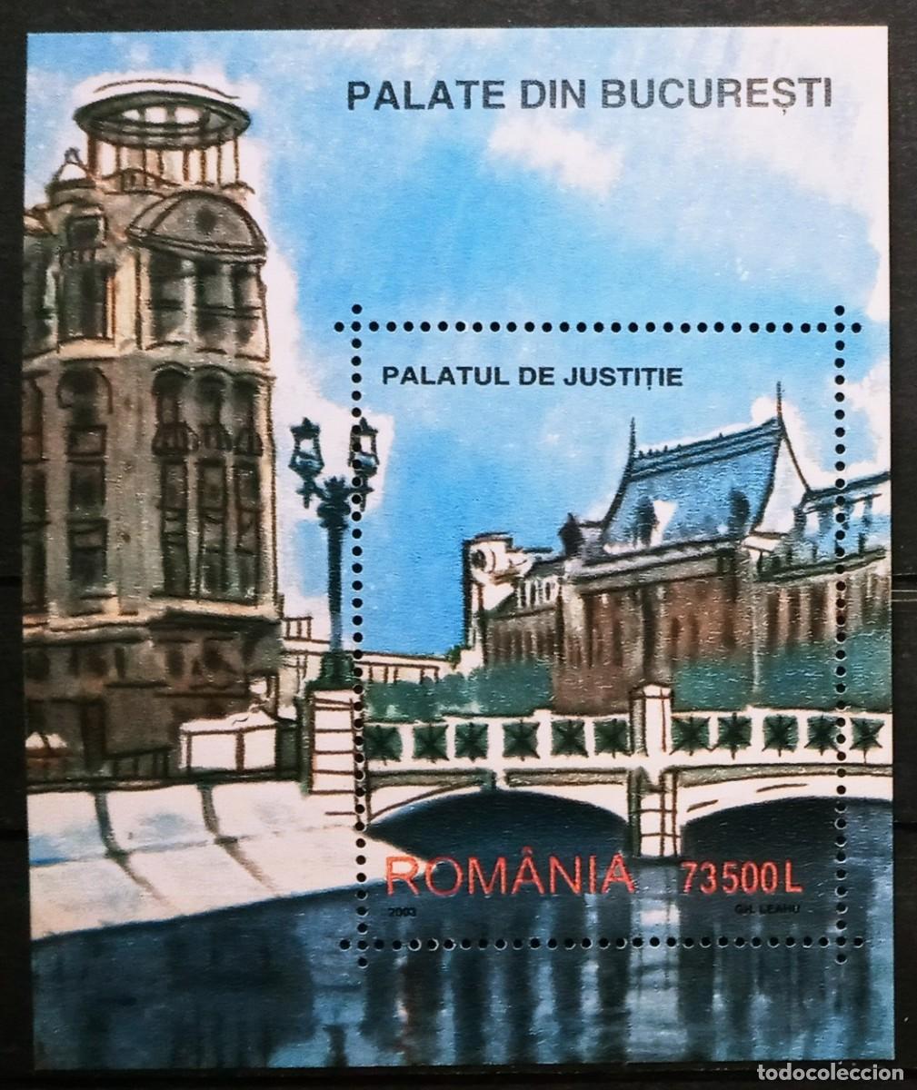 Sellos: RUMANIA IVERT HOJA BLOQUE N&ordm;267 NUEVOS ** MONUMENTO DE BUCARET PALACIO DE JUSTICIA A&Ntilde;O 2003