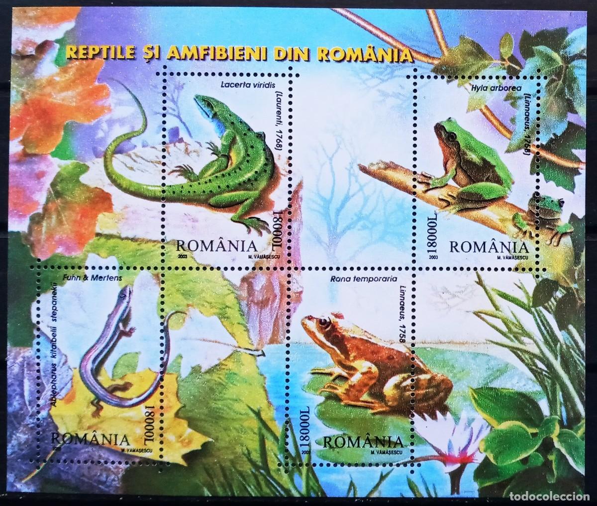 Sellos: RUMANIA IVERT HOJA BLOQUE N&ordm;269 NUEVOS ** SERIE FAUNA REPTILES Y ANFIBIOS A&Ntilde;O 2003