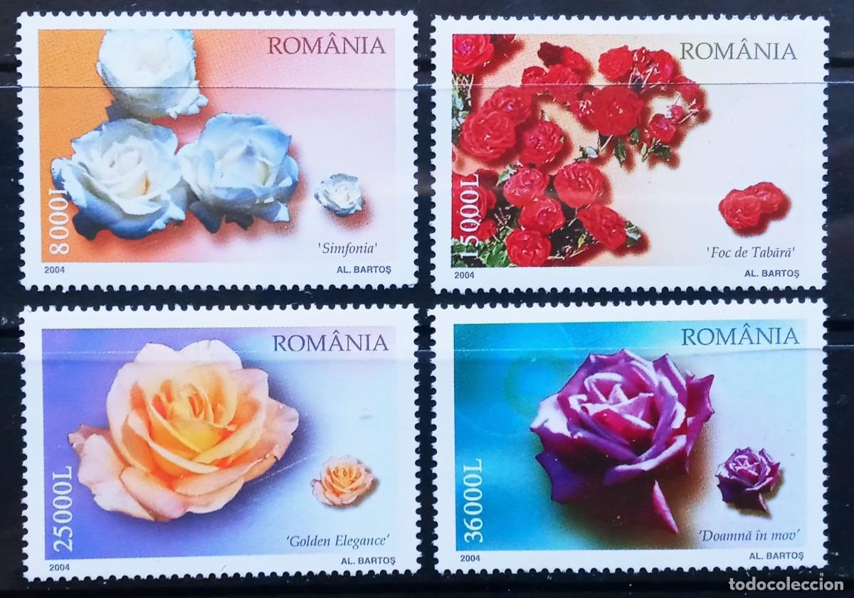 Sellos: RUMANIA IVERT 4924/27 NUEVOS ** SERIE FLORES ROSAS A&Ntilde;O 2004