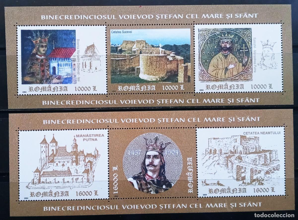 Sellos: RUMANIA IVERT HOJA BLOQUE N&ordm;276+ 277 NUEVOS ** 500&ordm; ANIVERS. MUERTE ETIENNE EL GRANDE A&Ntilde;O 2004