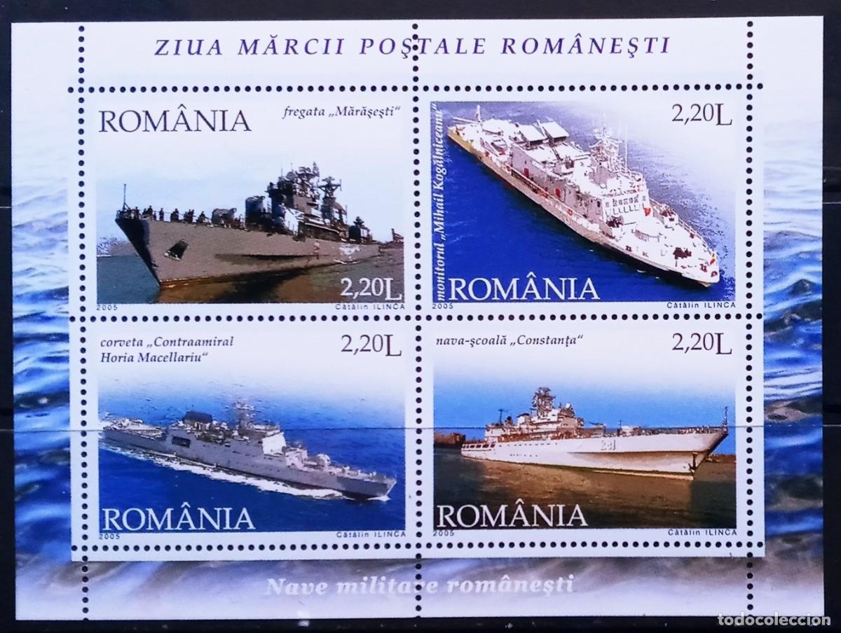 Sellos: RUMANIA IVERT HOJA BLOQUE N&ordm;292 NUEVOS ** DIA DEL SELLO BARCOS DE LA MARINA NACIONAL A&Ntilde;O 2005