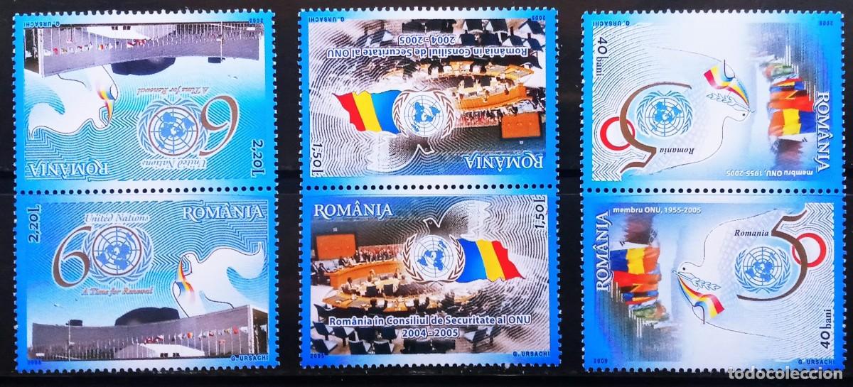 Sellos: RUMANIA IVERT 5027/29 tete-beche NUEVOS ** 50&ordm; ANIV. ENTRADA RUMANIA EN LA O.N.U. 2005
