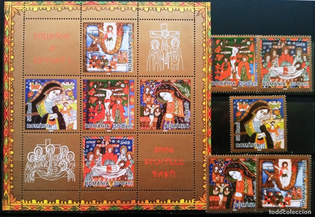 Sellos: RUMANIA IVERT 5070/74+ HOJA BLOQUE N&ordm;302 NUEVOS ** SERIE PASCUAS A&Ntilde;O 2006