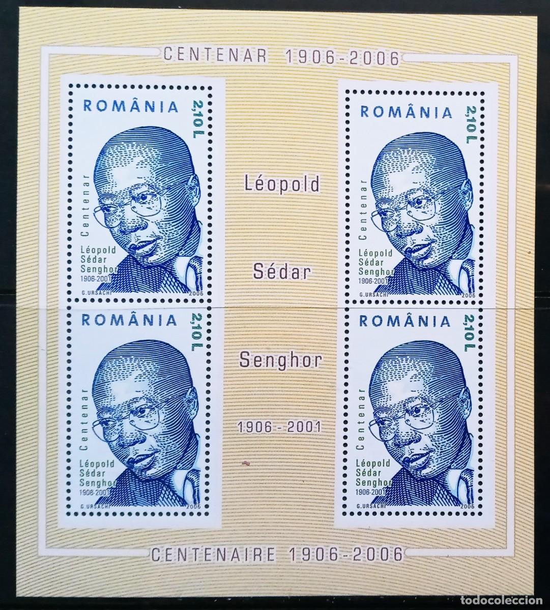Sellos: RUMANIA IVERT HOJA BLOQUE N&ordm;305 NUEVOS ** SERIE PERSONAJES LEOPOLDO SEDAR SENGHOR A&Ntilde;O 2006