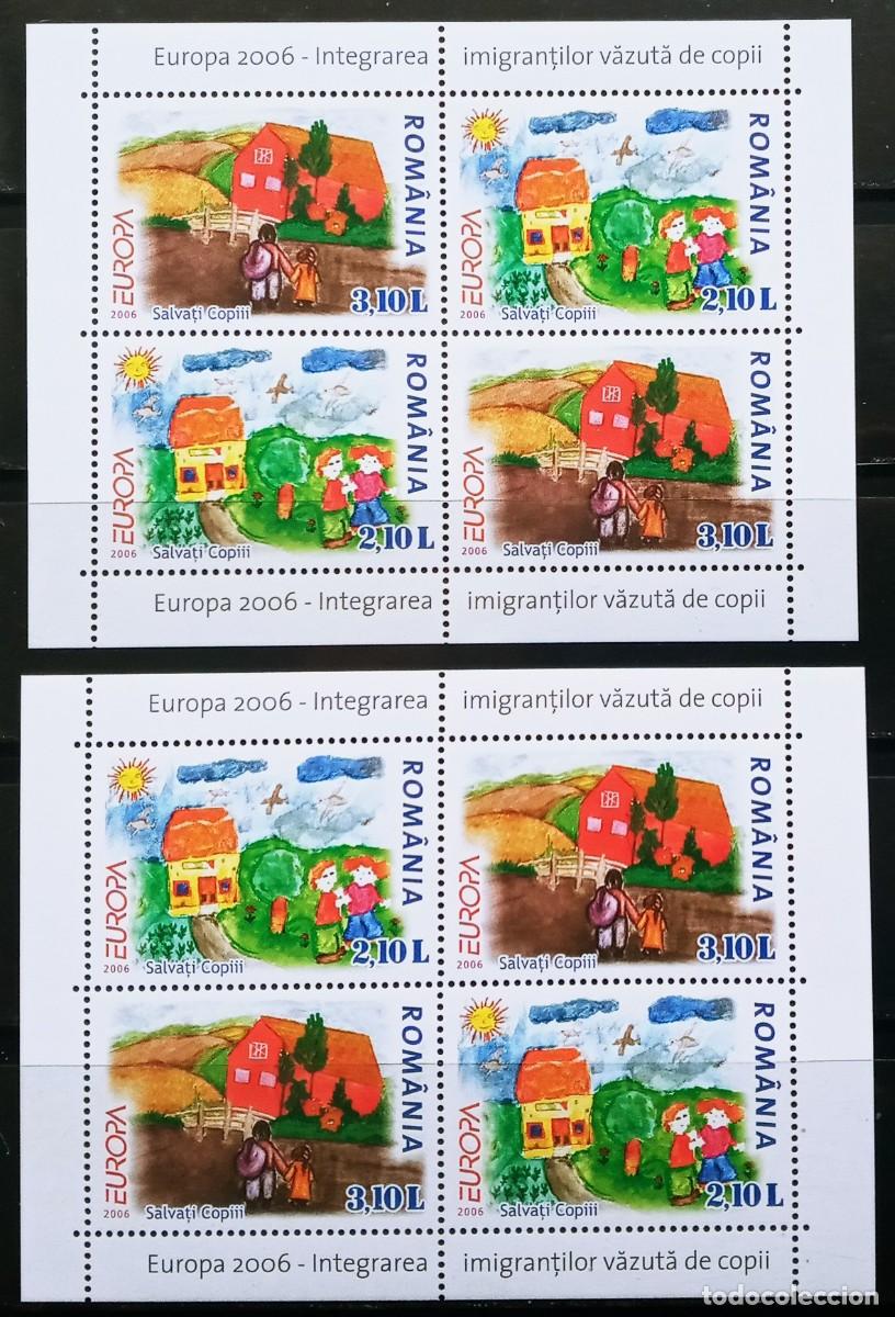 Sellos: RUMANIA IVERT 2 HOJAS BOQUES N&ordm;307 SELLOS DIFERENTES POSICION NUEVOS ** SERIE EUROPA CEPT A&Ntilde;O 2006