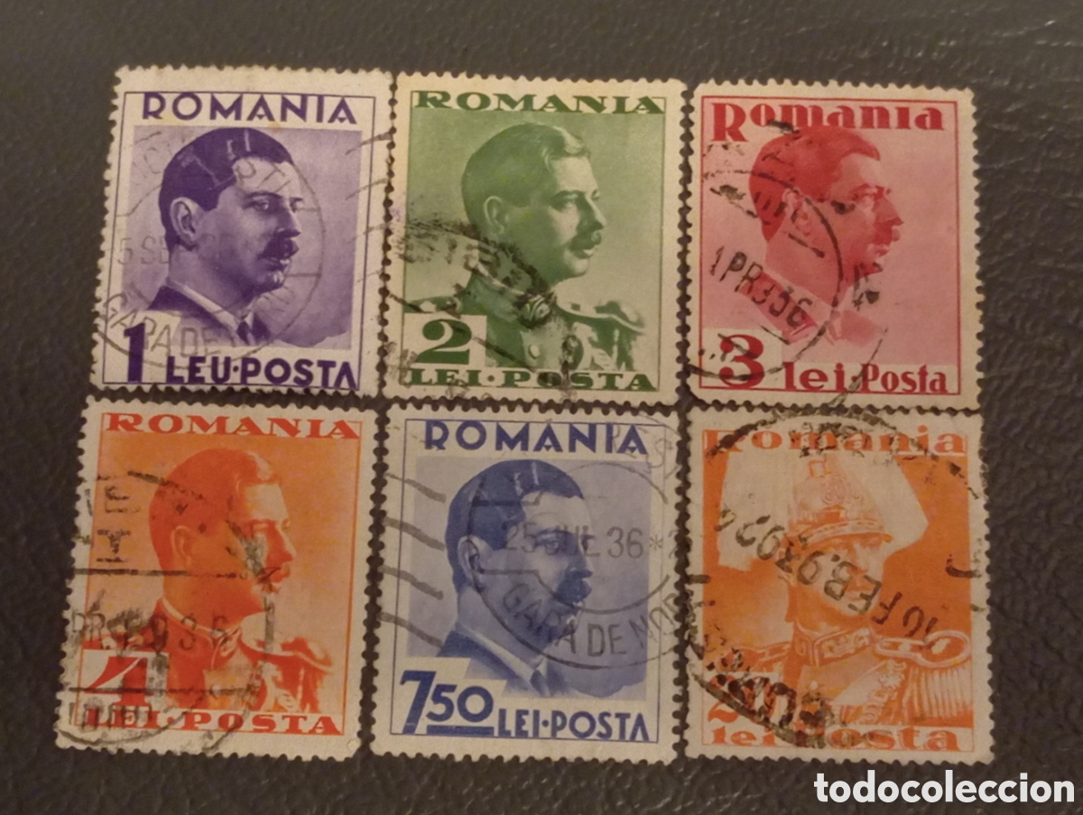 Sellos: Lote 6 Sellos Ruman&iacute;a 1934-1936 - Rey Carol II - Michel 474/500