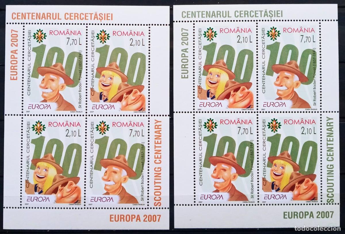 Sellos: RUMANIA IVERT 2 HOJA BLOQUE N&ordm;330 sellos diferente posici&oacute;n NUEVOS ** SERIE EUROPA CEPT A&Ntilde;O 2007