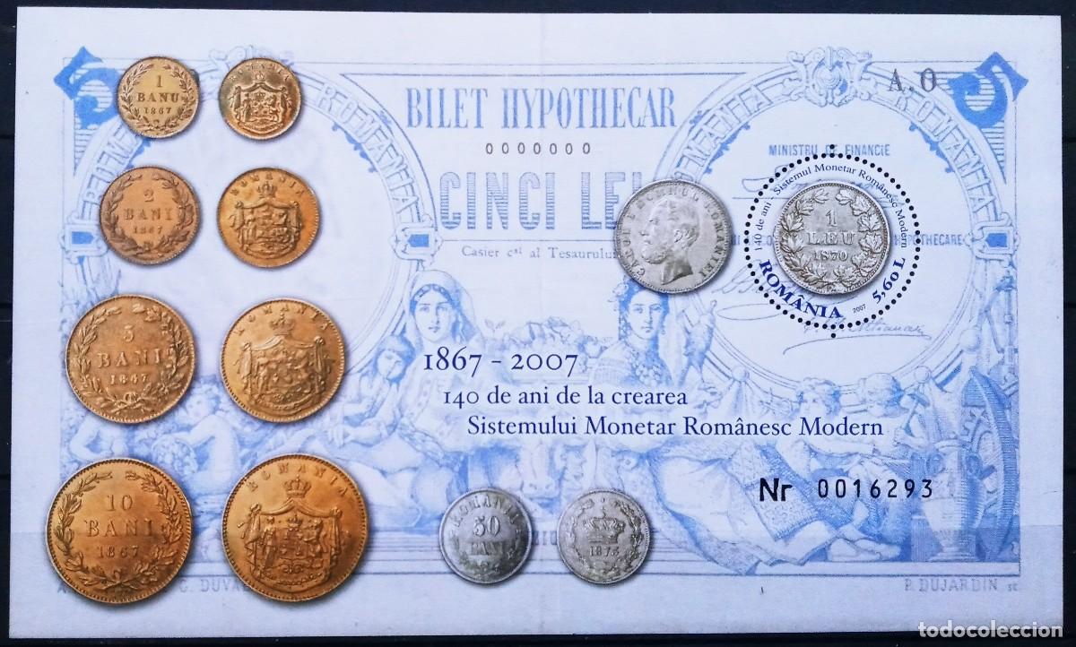 Sellos: RUMANIA IVERT HOJA BLOQUE N&ordm;340 NUEVOS ** SERIE MONEDAS 140&ordm; ANIV. SISTEMA MONETARIO A&Ntilde;O 2007
