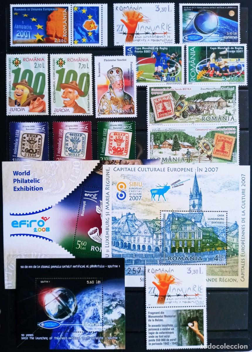 Sellos: RUMANIA IVERT LOTE 14 SELLOS + 3 HOJA BLOQUE SERIES COMPLETAS A&Ntilde;O 2007 NUEVOS ** LOS DE LA FOTO