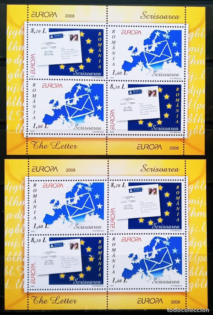 Sellos: RUMANIA IVERT 2 HOJA BLOQUE N&ordm;347 diferente posici&oacute;n NUEVOS ** SERIE EUROPA CEPT A&Ntilde;O 2008