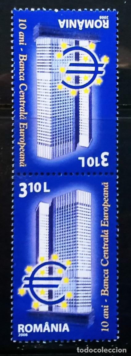 Sellos: RUMANIA IVERT 5302 tete- beche NUEVOS ** 10&ordm; ANIVERS. BANCA CENTRAL EUROPEA A&Ntilde;O 2008