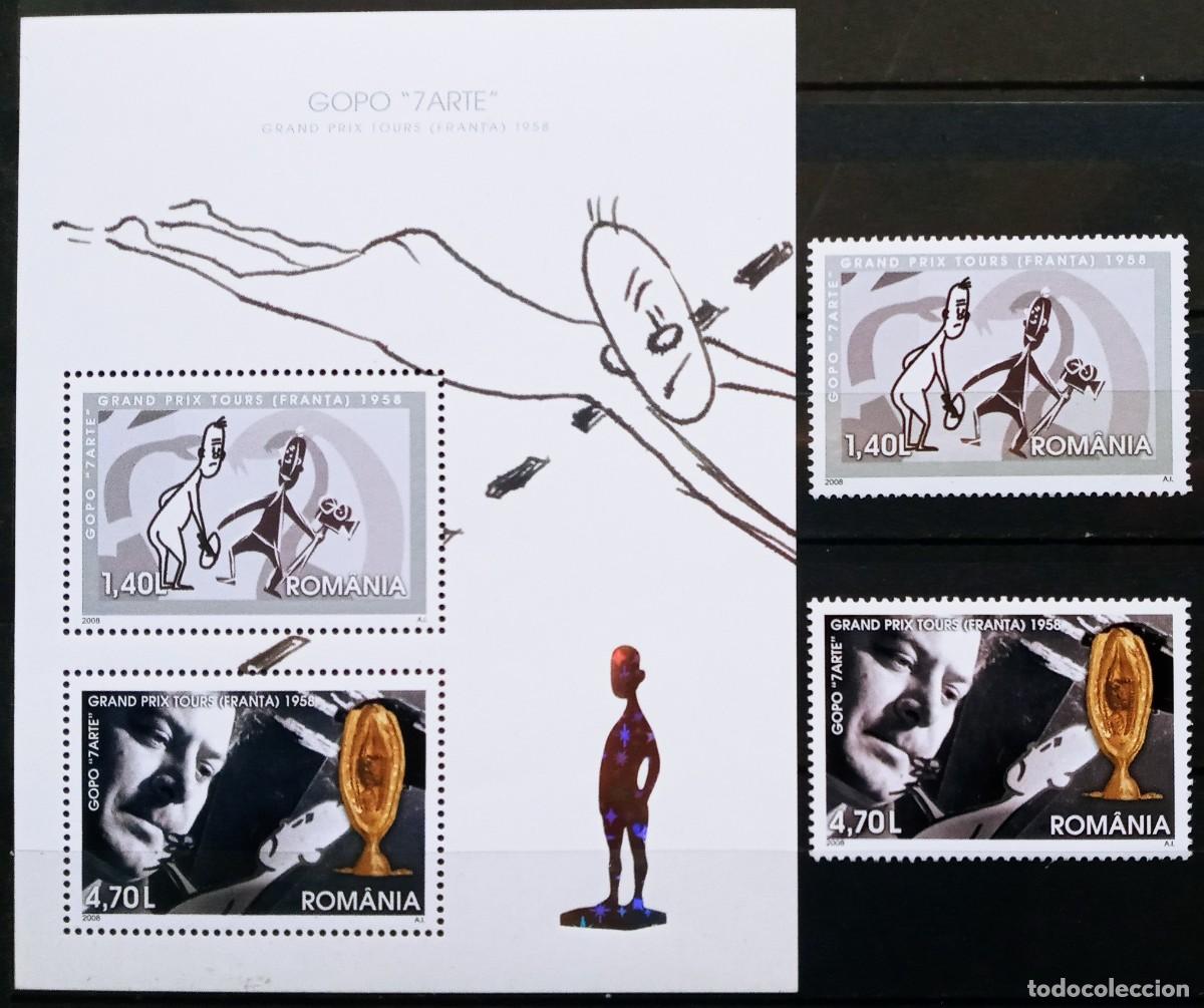 Sellos: RUMANIA IVERT 5311/12 + H.B. 352 NUEVOS ** PELICULA &rdquo;7 ARTE&rdquo; PREMIO FEST. DE CINE DE TOURS 2008