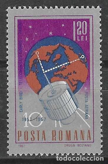 Sellos: RUMAN&Iacute;A 1967 - 10&ordm; ANIV. DE CONQUISTAS ESPACIALES, , A&Eacute;REO &rdquo;EARLY BIRD&rdquo; - MNH**