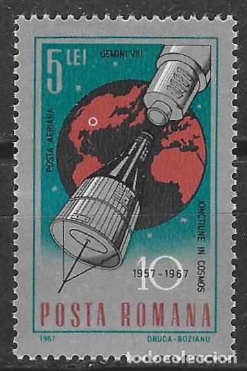 Sellos: RUMAN&Iacute;A 1967 - 10&ordm; ANIV. DE CONQUISTAS ESPACIALES, , A&Eacute;REO &rdquo;GEMINI VIII&rdquo; - MNH**