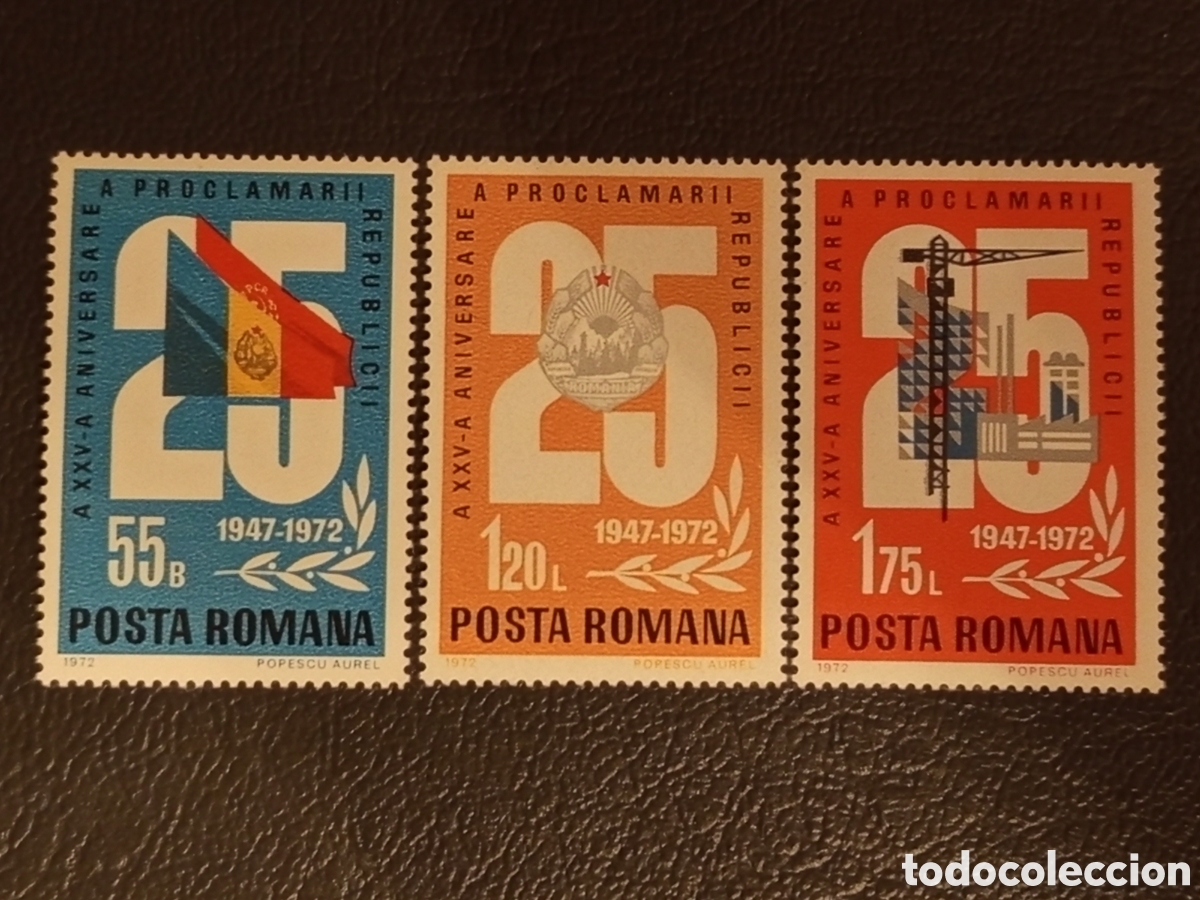 Sellos: Ruman&iacute;a 1972 - XXV Aniv. Proclamaci&oacute;n Rep&uacute;blica (Serie Completa) - MNH - Michel 2999-3001&rdquo;